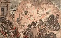 Ermordung von Herrn Plehve (Angelo Agostini, in O Malho (Rio de Janeiro), 1904).