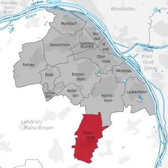 Lage des Stadtteils Mainz-Ebersheim (anklickbare Karte)