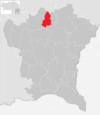 Lage der Gemeinde Edelsbach bei Feldbach im Bezirk Südoststeiermark (anklickbare Karte)