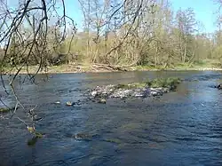 Breite, flache Stelle und Kiesbank unterhalb der Brücke zwischen Zennern und Obermöllrich