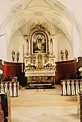 Egelhofen bei Mindelheim, Kirche innen mit ehemaligem Hochaltar vor ca. 1970