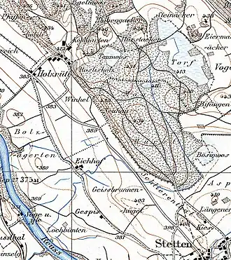 Moorlandschaft und Bachlauf um 1900 (Siegfriedkarte)