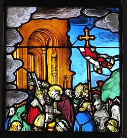 Petrus begrüßt einen Kaiser an der Paradiespforte