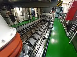 Einer der beiden Hauptmotoren MTU 20V8000M71L GSB (Gasschutzbetrieb) der Nordic