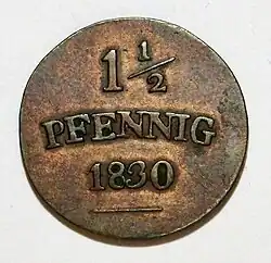 1 1⁄2 Pfennig von 1830, Sachsen-Weimar-Eisenach