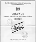 Patenturkunde Motec für die BRD