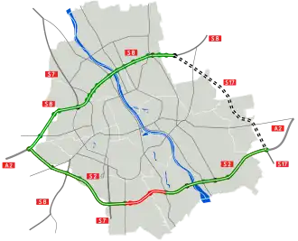 Übersichtskarte Schnellstraßenring Warschau