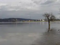 Gleicher Standort bei mittlerem Hochwasser (Pegelstand ca. 7,10&nbsp;m)