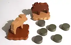 Spielmaterial des 2-Spieler-Geschicklichkeitsspiels Elchfest