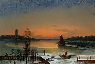 Abendansicht von der Zollstation, Gemälde von Elias Sehlstedt, um 1860.