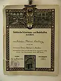 Urkunde von 1926 über bestandene Schwimmprüfung