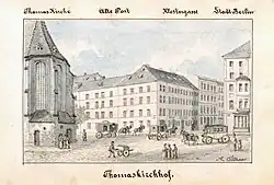 Thomaskirchhof in Leipzig, um 1850