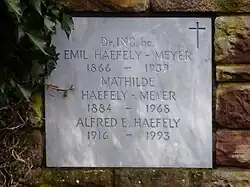 Emil Häfely -Meyer (1866–1939), Dr. Ing. h. c. Fabrikant für elektrische Isoliertechnik, Politiker, Grab auf dem Friedhof Hörnli, Riehen, Basel-Stadt