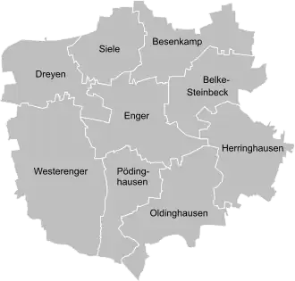 Lage der Ortsteile der Stadt Enger