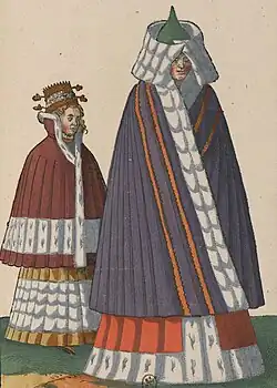 Livländische Frauentracht mit Fehwammen (um 1600)