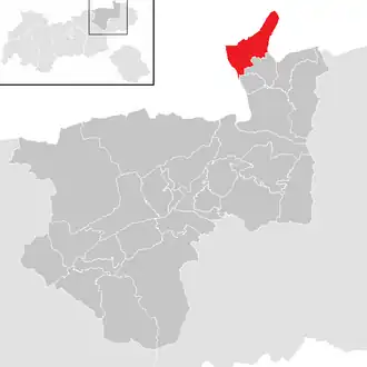 Lage der Gemeinde Erl (Tirol) im Bezirk Kufstein (anklickbare Karte)