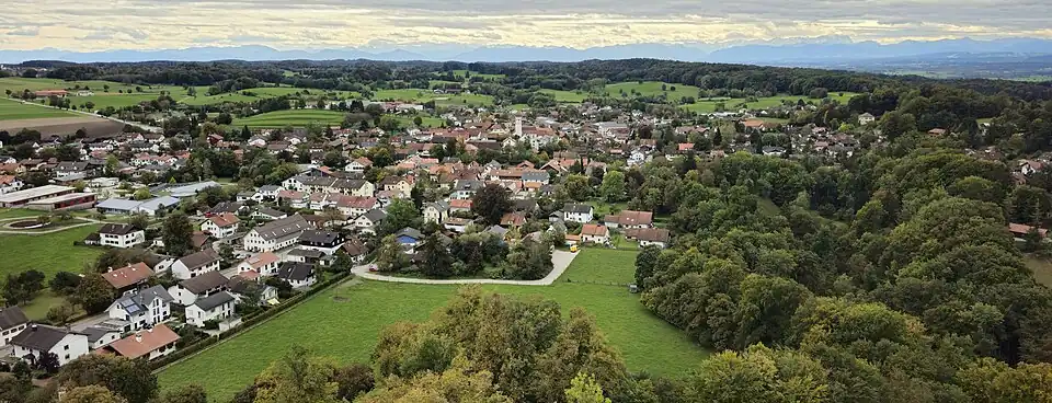 Erling, vom Turm der Kloster- und Wallfahrtskirche St. Maria von Andechs