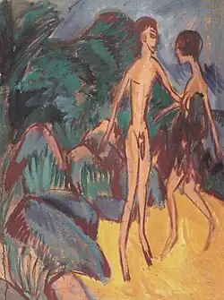 Nackter Jüngling und Mädchen am Strand, 1913