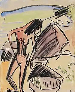 Weiblicher Akt am Strand von Fehmarn 1914