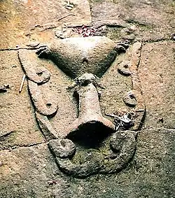 Yoni und Lingam, Relief am Tempel von Candi Sukuh, Java, 12. Jahrhundert