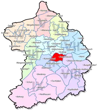 Lage von Bergerhausen im Stadtbezirk II Rüttenscheid/Bergerhausen/Rellinghausen/Stadtwald