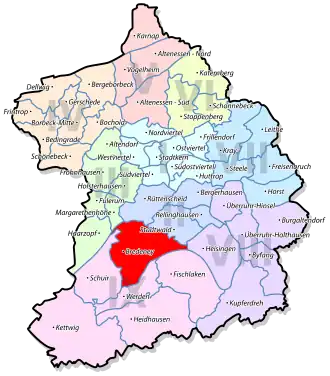 Lage von Bredeney im Stadtbezirk IX Werden/Kettwig/Bredeney