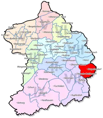 Lage von Burgaltendorf im Stadtbezirk VIII Essen-Ruhrhalbinsel