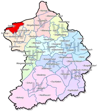Lage von Dellwig im Stadtbezirk IV Borbeck
