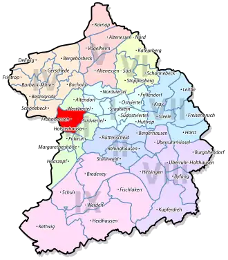 Lage von Frohnhausen im Stadtbezirk III Essen-West