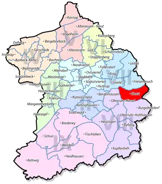 Lage von Horst im Stadtbezirk VII Steele/Kray