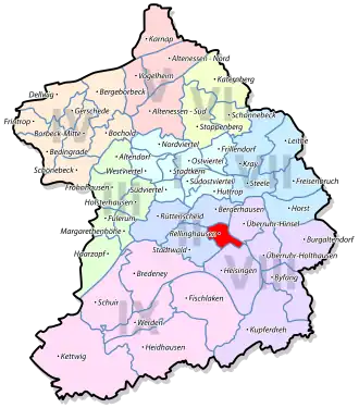 Lage von Rellinghausen im Stadtbezirk II Rüttenscheid / Bergerhausen / Rellinghausen / Stadtwald