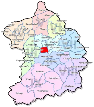 Lage von Südviertel im Stadtbezirk I Stadtmitte/Frillendorf/Huttrop