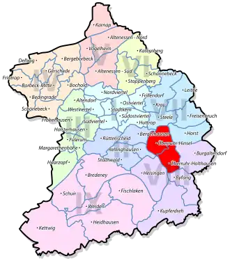 Lage von Überruhr-Hinsel u. -Holthausen im Stadtbezirk VIII Essen-Ruhrhalbinsel