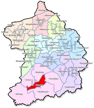Lage von Werden im Stadtbezirk IX Werden/Kettwig/Bredeney