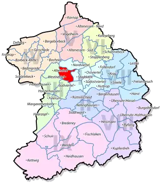 Lage von Westviertel im Stadtbezirk I Stadtmitte/Frillendorf/Huttrop