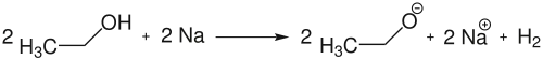 Ethanol und Natrium reagieren zu Natriumethanolat und Wasserstoff