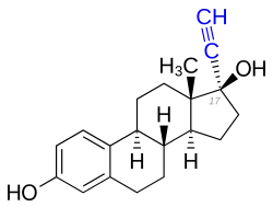 Die Einführung einer Ethinylgruppe am C-17 von Steroidhormonen (z.&nbsp;B. Ethinylestradiol) verlangsamt deren metabolischen Abbau
