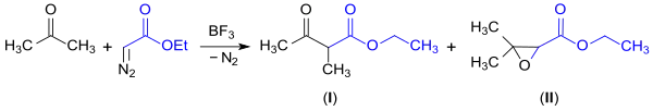 Ethyldiazoacetat EDA: Reaktion mit Aceton