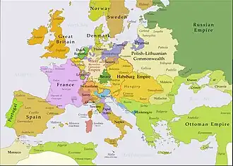 Map of European political borders in 1740