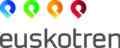 grauer kleingeschriebener Schriftzug „euskotren“, darüber vier stilisierte Stecknadeln, von links nach rechts in blau, grün, orange und rot