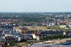 Eutritzscher Freiladebahnhof (Luftaufnahme, Bildmitte)