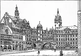 Architekturzeichnung zur Rathauserweiterung, 1900
