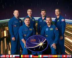 v.&nbsp;l.&nbsp;n.&nbsp;r.: Alexander Missurkin, Pawel Winogradow, Christopher Cassidy, Roman Romanenko, Chris Hadfield und Thomas Marshburn