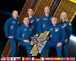 v.&nbsp;l.&nbsp;n.&nbsp;r.: Alexander Missurkin, Pawel Winogradow, Christopher Cassidy, Luca Parmitano, Fjodor Jurtschichin und Karen Nyberg