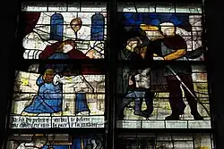 Die Magd der Pilgerherberge versteckt eine silberne Schale im Gepäck des Sohnes, der Sohn wird des Diebstahls überführt