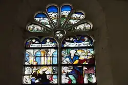 Anbetung der Hirten, oben ein Hund, der über Schafe wacht