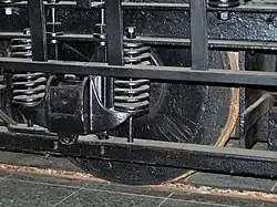 Hölzernes Scheibenrad mit stählernem Radreifen des Triebwagens 8 der FOTG