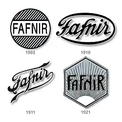Die Fafnir-Werke benutzten in ihrer Firmengeschichte verschiedene Logos (Auswahl)[7]