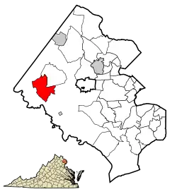 Lage von Centreville im Fairfax County (oben) und in Virginia (unten)