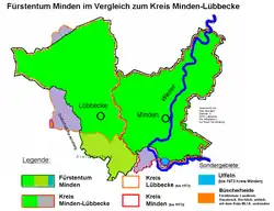 Das ehemalige Territorium des Fürstentums Minden ist zu etwa 80 Prozent deckungsgleich mit dem heutigen Kreis Minden-Lübbecke